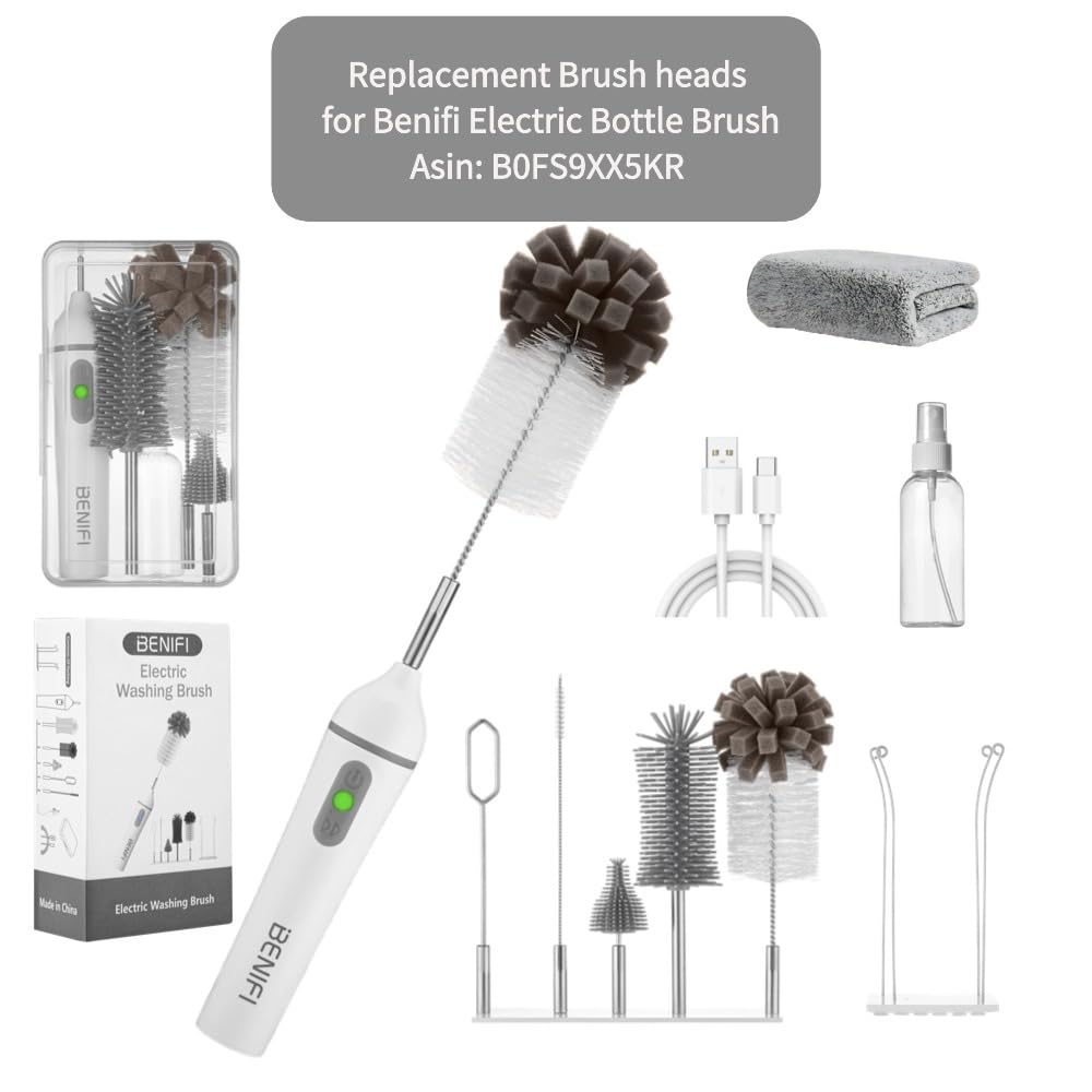 Travelling - Juego de cepillos eléctricos para botellas de bebé, cepillo para polvo de mango largo, cepillo para polvo de botella de silicona sin BPA, soporte de almacenamiento, mezclador de leche