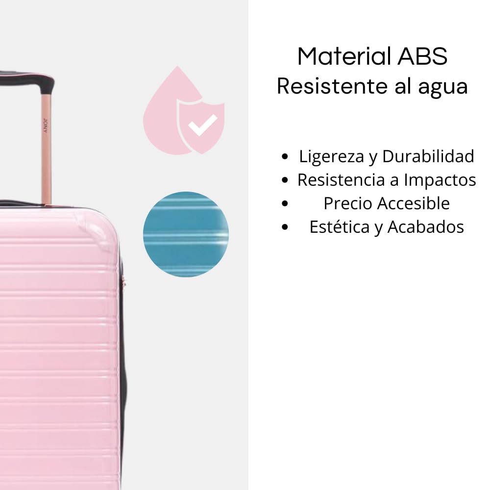 Maleta de Mano JONY Carry On Rigida Resistente Ruedas Giratorias 360 Mango Expandible ABS Candado de Seguridad (Rosa Claro)