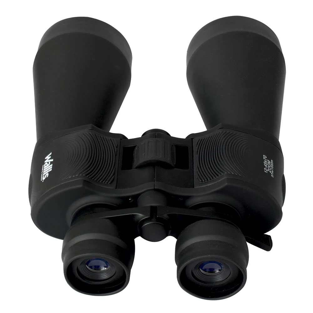 Binocular Porro Wallis Negro 12-45 x 70 mm con Revestimiento Rubicon