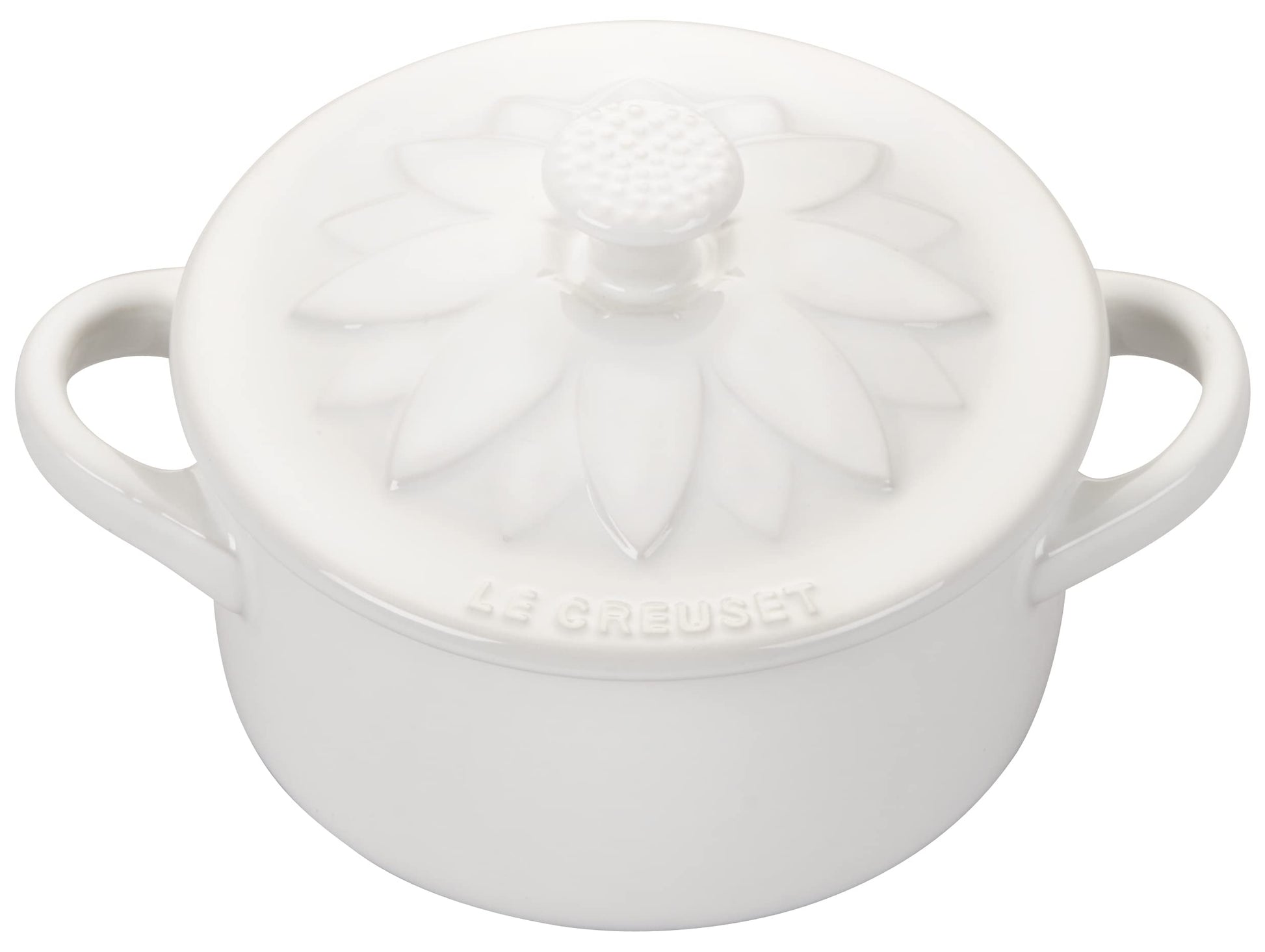 Le Creuset - Cocotte redondo de gres con tapa de flores, 8 onzas, color blanco