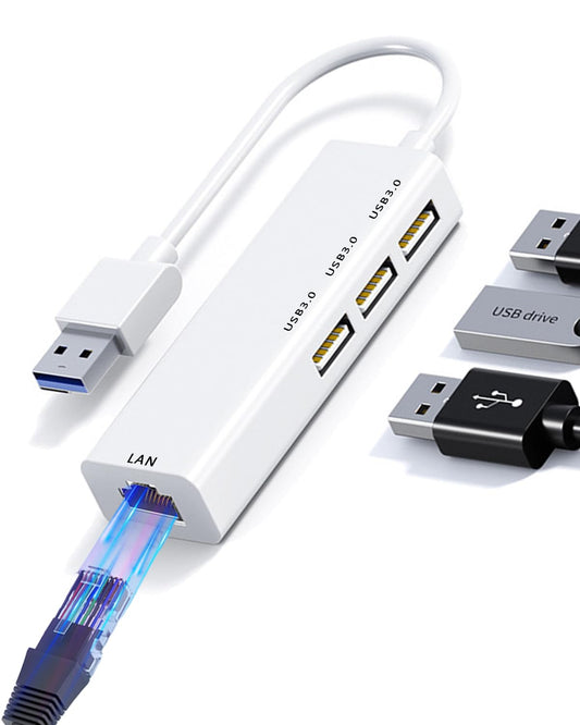 Adaptador Ethernet USB A 3.0 YRTRGJ Blanco con Hub y Docking Station Compatible con PC, MacBook, Surface y Windows