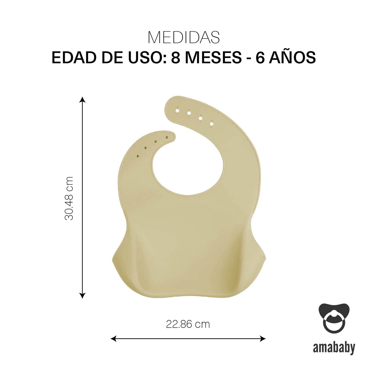 AMABABY - Babero de Silicón para Bebé - Evita Manchas y Suciedad - Edad: +6 meses - Silicona de Grado 100% Alimenticio - Collar Ajustable para tu Bebé - Waterproof Baby Bib (Beiges)