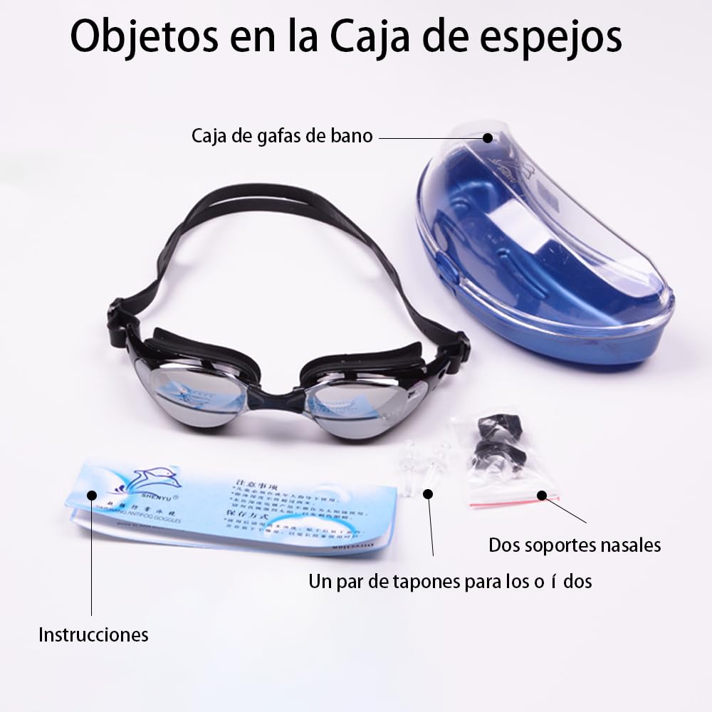 Gafas de natación con tapones auditivos siameses, PUBAMALL protección UV Antivaho sin fugas para hombres adultos Mujeres