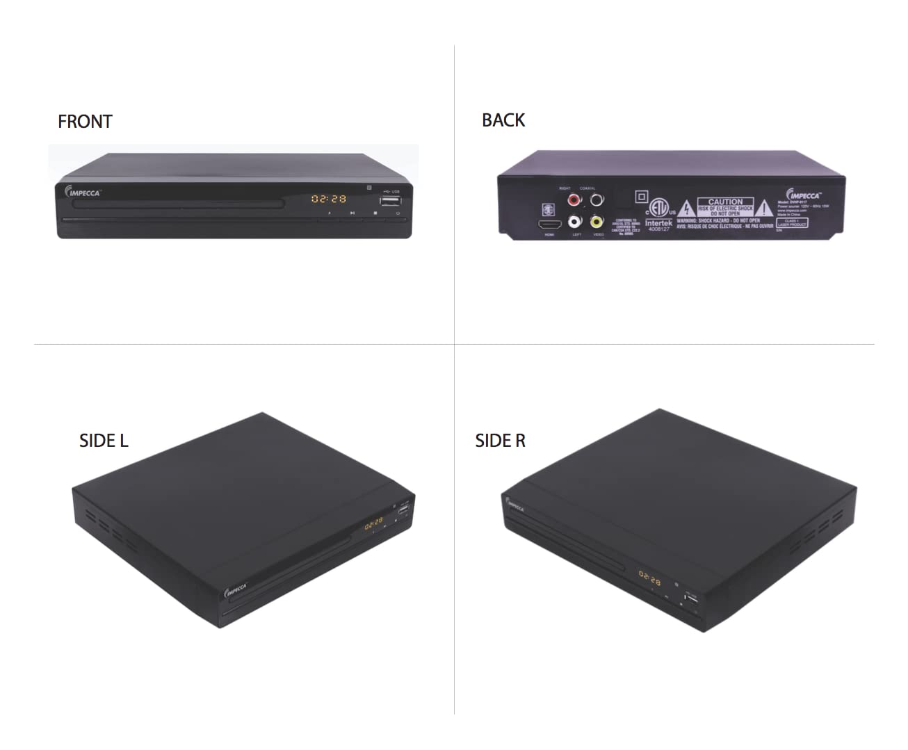 Impecca DVHP9117 Progressive Scan Compact HDMI DVD Player, Upconvert DVDs to 1080p, With LED Display, View Content Via USB Input,