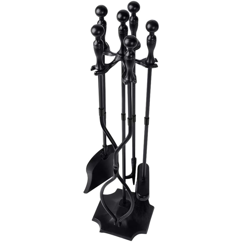 Herramientas para Chimenea Rustic Negro Juego de 5 Piezas de Herrería con Mangos para Decoración de Chimeneas y Estufas de Leña