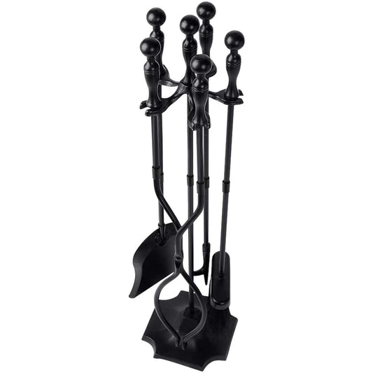Herramientas para Chimenea Rustic Negro Juego de 5 Piezas de Herrería con Mangos para Decoración de Chimeneas y Estufas de Leña