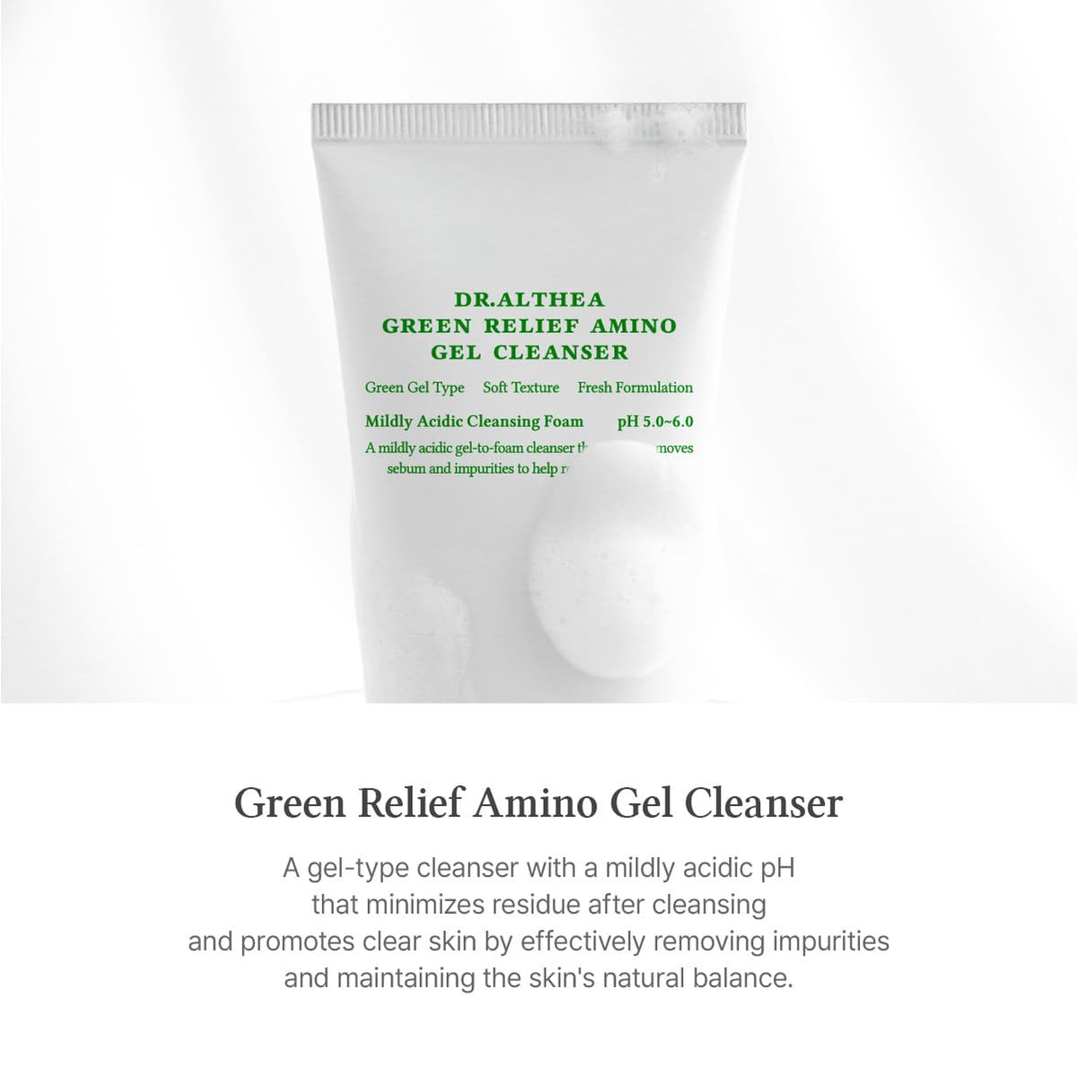 Dr.Althea Green Relief Amino Gel Cleanser | Lightweight & Hydrating Makeup Remover | Daily Face Wash with Hyaluronic Acid | Korean Vegan Skincare for All Skin Types | 3.38 Fl Oz