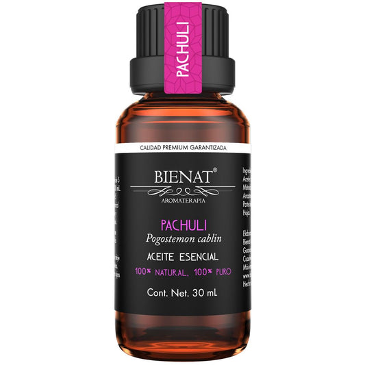 BIENAT AROMATERAPIA Aceite Esencial de Pachuli 30mL | 100% Puro y Concentrado | Ideal para Difusor de Aromas, Humidificador, Aromaterapia, Masajes, Meditación, Jabones y Velas | Esencia Natural en Gotas