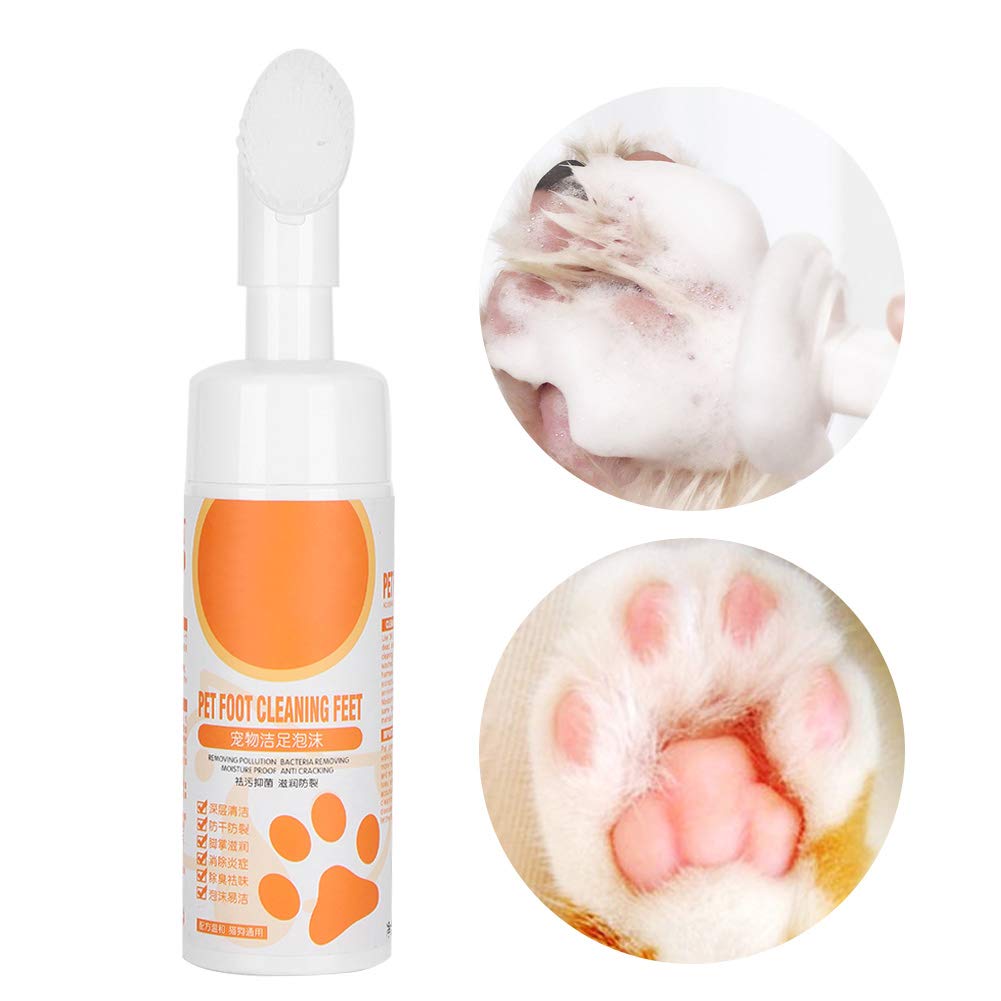 AYNEFY Espuma de Limpieza de Pies para Mascotas, 150 Ml Cuidado Suave de Limpieza de Pies para Mascotas Champú Seco Sin Enjuague Limpiador de Patas Sin Agua con Cepillo Limpiador de