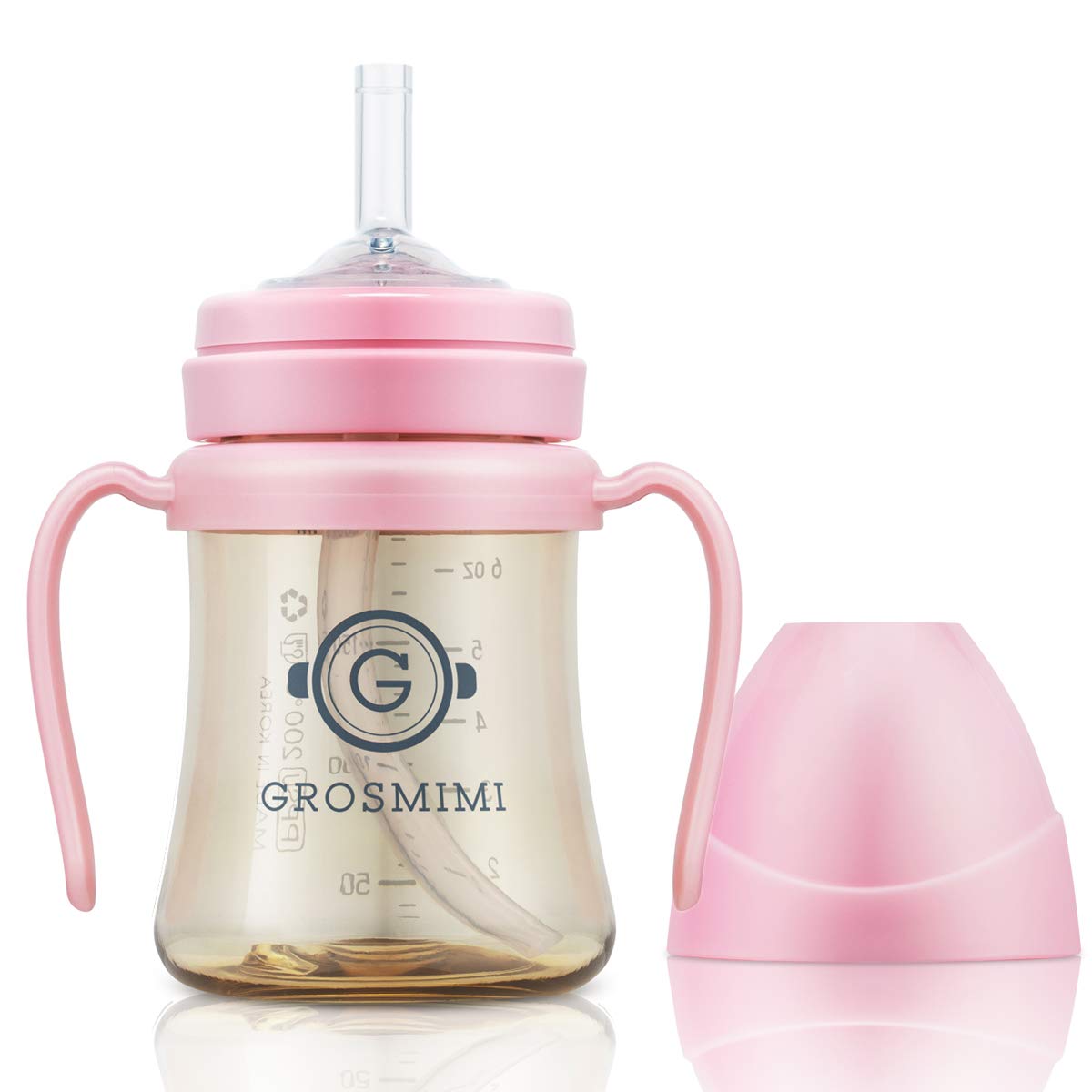 Grosmimi Taza mágica de paja, personalizable, PPSU, última intervensión de BPA (rosa, pequeña, 6 oz)