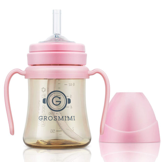 Taza Mágica de Paja Grosmimi Rosa PPSU Personalizable Pequeña 6 oz
