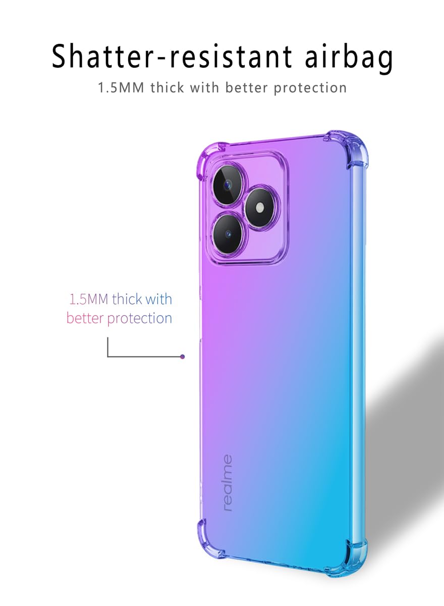 DABUNA Funda para Realme C53 4G y Narzo N53 Case Uso Rudo,Transparente Colores Degradados Protectora de Cámara Anticaída Carcasa Bumper(Púrpura Azul)
