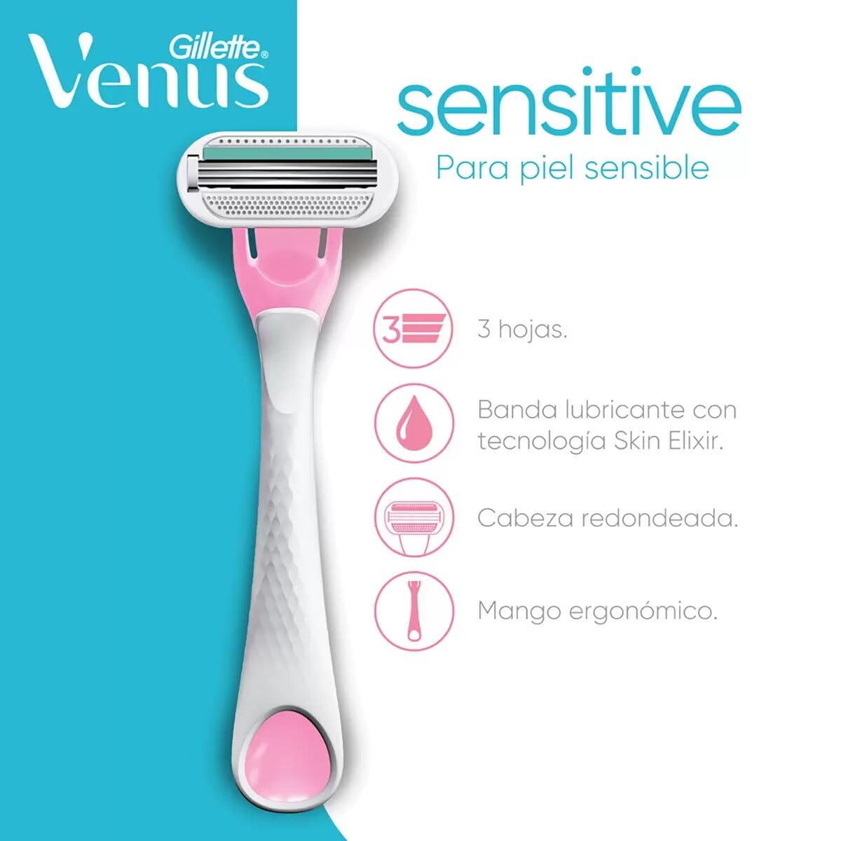 Gillette Venus Sensitive, 15 Rastrillos para Piel Sensible. Rosa, Contemporáneo, Mujeres con piel sensible