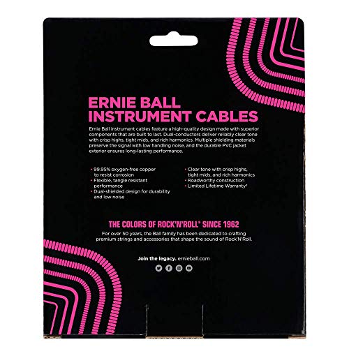 Ernie Ball - Cable para instrumentos, recto/recto, 9,1 m, color negro