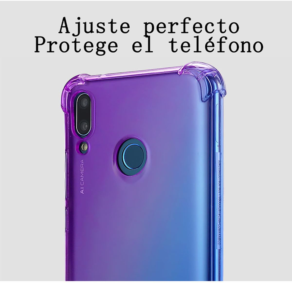 DABUNA Funda para Huawei Y9 2019 Case Uso Rudo,Transparente Colores Degradados Protectora de Cámara Anticaída Carcasa Bumper(Púrpura Azul)