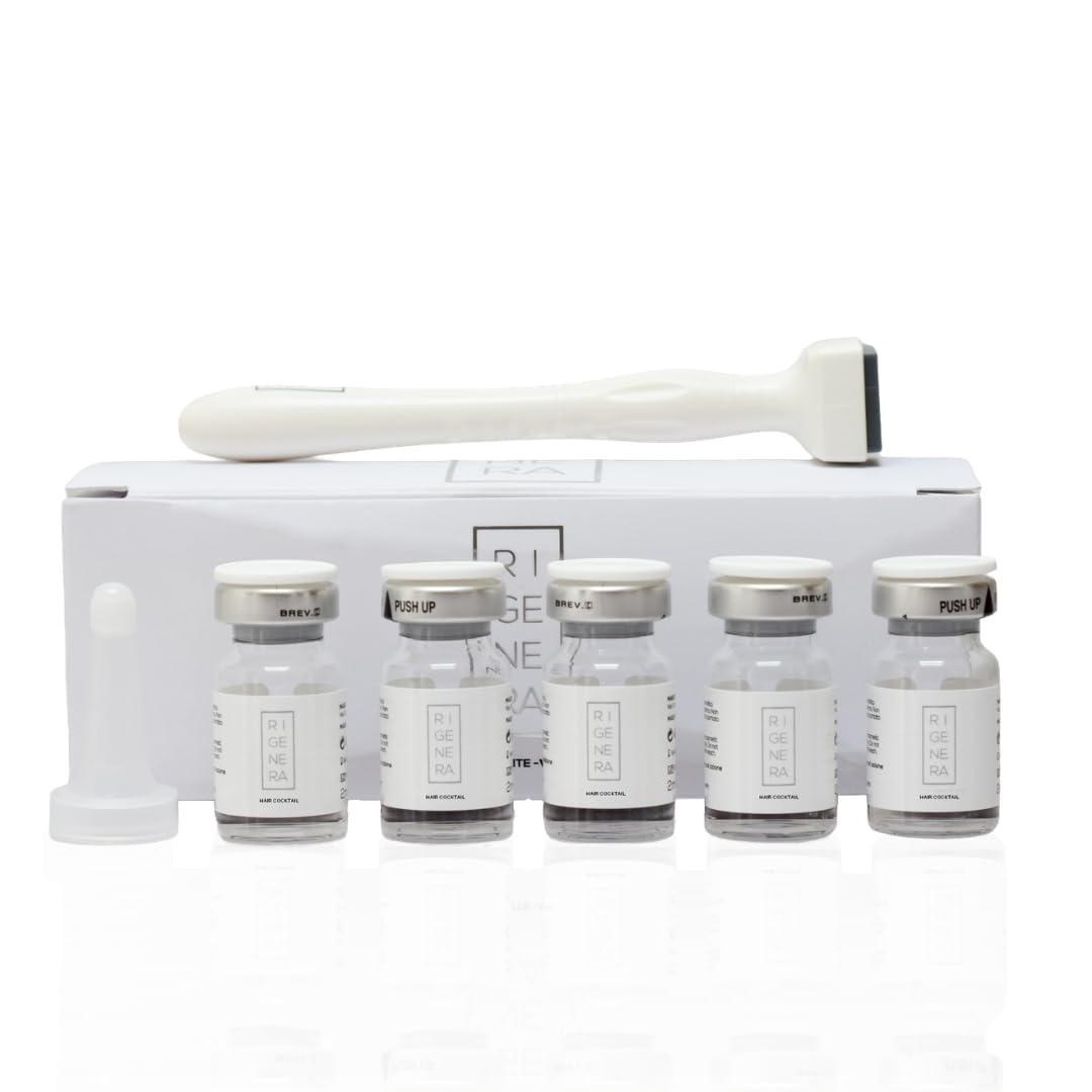 Tratamiento Reestructurante Rigenera Hair Cocktail Cabello y Barba con Vitamínico B, Retinol y Niacinamida con Dermastamp Titanium 0.3mm Solución Estimulante y Fortalecedora