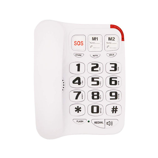 Teléfono con botón grande para personas mayores con cable para teléfono fijo para personas mayores con asistencia de cuidado de imágenes para personas mayores amplificado para pared de ayuda auditiva