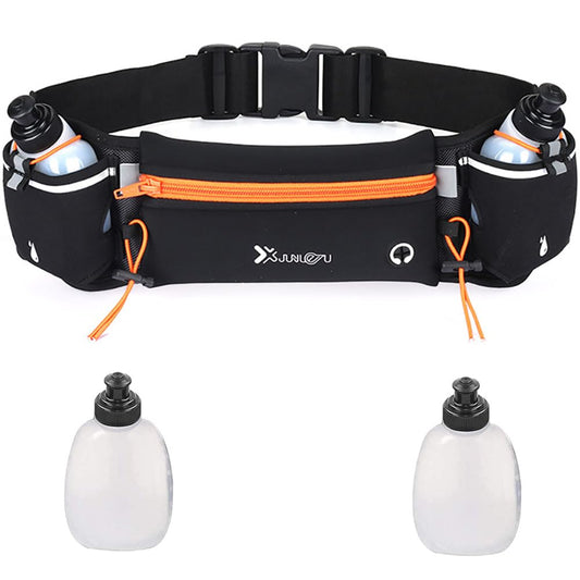 Cangurera Deportiva, Cinturón para Correr con Botella de Agua, Riñonera Deportiva con 2 Botellas de Agua, Bolsa Deportiva con Cinturón Regulable, Bolsillos de Auricular y Teléfono