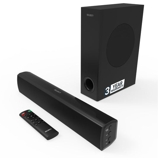 Barra de Sonido Bluetooth Mayoritaria Con Subwoofer | 100 Vatios Para TV | Estéreo 2.1 Con Reproducción Óptica, RCA, USB y AUX | Altavoz Bowfell Plus
