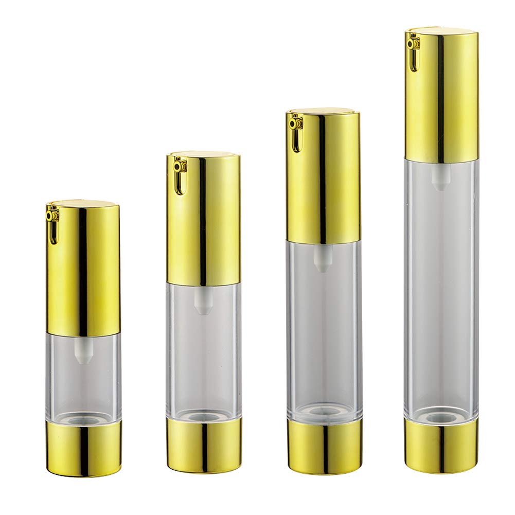 Tvoip 4 piezas/lote 10ml/15ml/20ml/30ml, bomba de vacío Airless Botellas de loción de viaje para el hogar, dispensador de cosméticos rellenables (dorado)