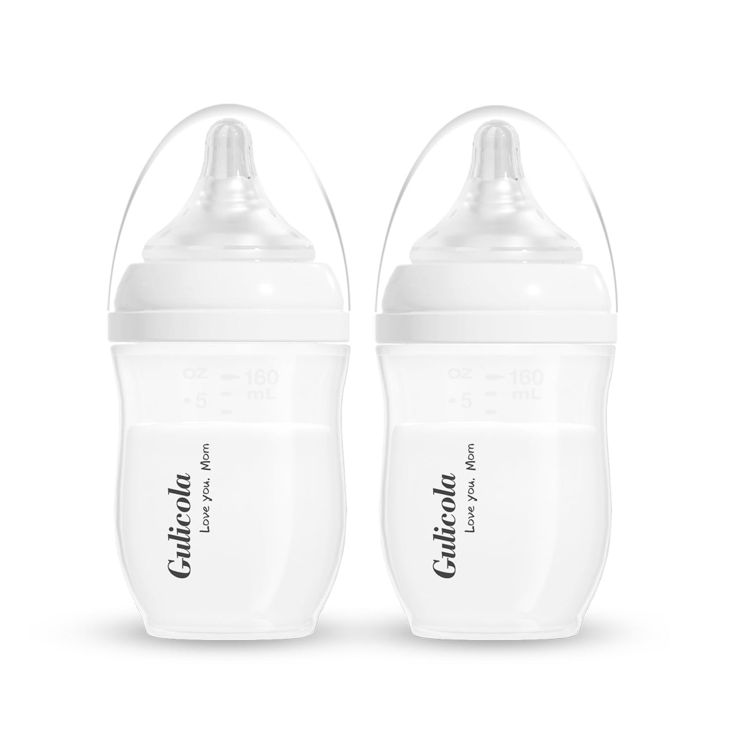 Gulicola Biberones de PP natural para recién nacidos (2 unidades), tetinas de flujo lento, 0 meses o más, 147 ml (5 oz) - Blanco