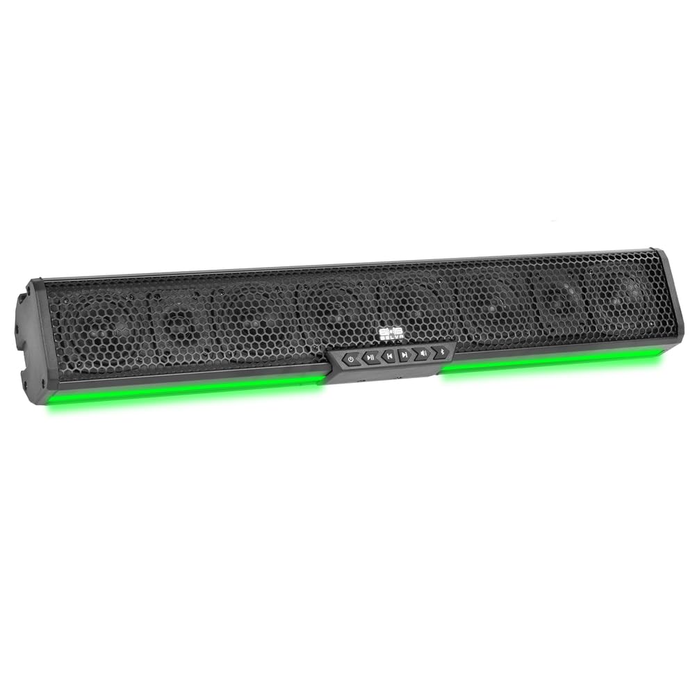 Barra de Sonido Bluetooth Belva Negra 500W Resistente a la Intemperie con 8 Altavoces y Luces LED RGB para UTV, ATV, SxS y Carrito de Golf