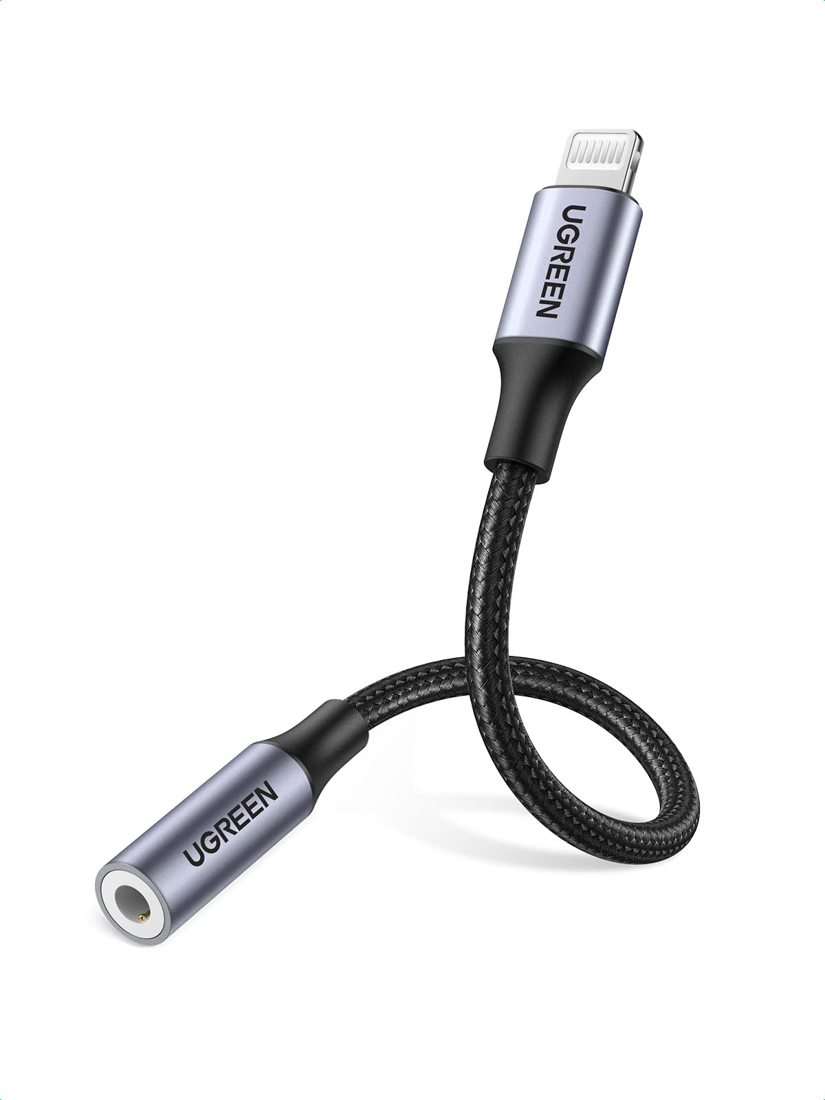 UGREEN Adaptador de Auriculares Lightning(Certificado MFI) HiFi Adaptador Audifonos Lightning a 3,5mm Compatible con iPhone 14/13/12/11/XS/X/XR/8/7, iPad, iOS 12 o Posterior