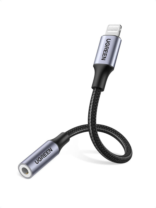 UGREEN Adaptador de Auriculares Lightning(Certificado MFI) HiFi Adaptador Audifonos Lightning a 3,5mm Compatible con iPhone 14/13/12/11/XS/X/XR/8/7, iPad, iOS 12 o Posterior