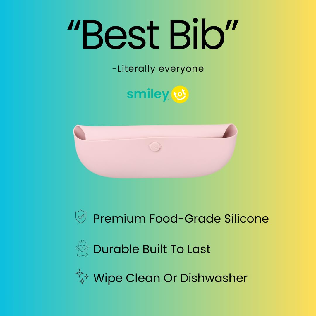 SmileyTot - Babero de silicona para bebé, sin BPA, duradero, para bebés y niños pequeños Impermeable y ajustable. (Rose Bud)