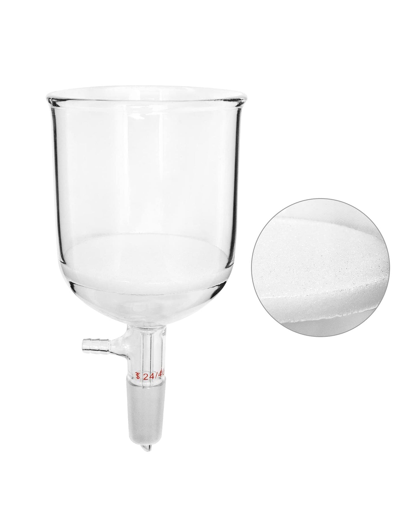 Embudo Buchner de Vidrio QWORK 500ml Medio Frit (G2) con Unión 24/40 y Tubulación de Vacío, 94mm I.D, 100mm Profundidad