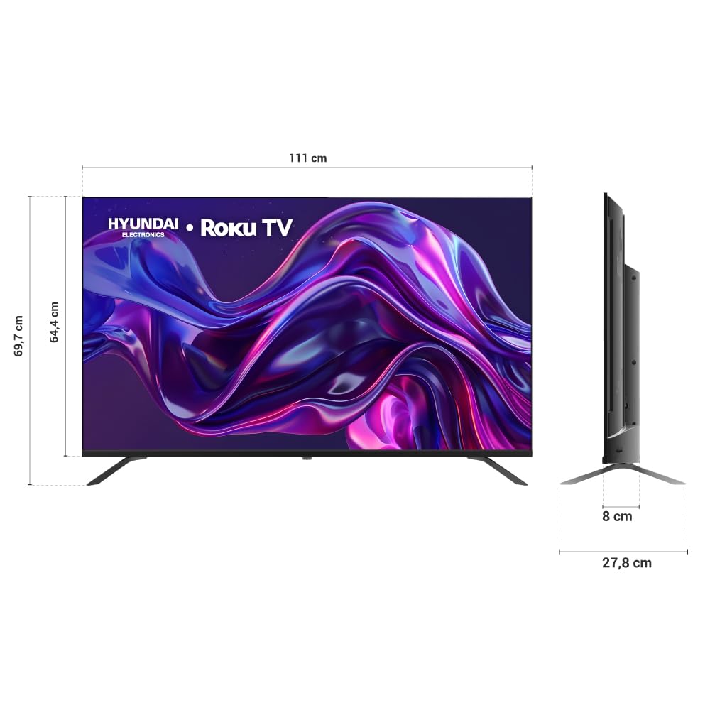 Hyundai HYLED5023R4KM TV 50” Pulgadas LED Ultra HD 4K Smart TV, Dolby Audio, HDR10, WiFi Dual Band, Sistema Operativo Roku. Compatible con Alexa, Apple Air Play y Google Home, Diseño Border Less