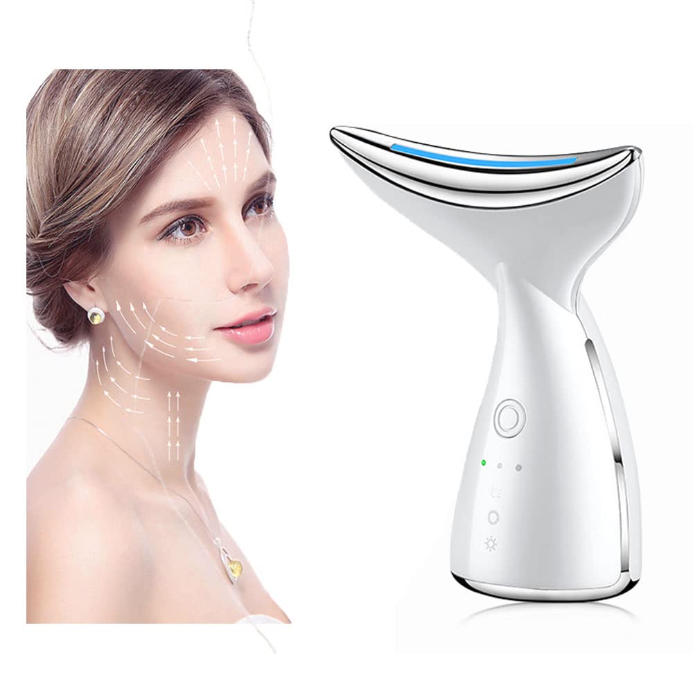 Masajeador Facial Cuello, 3 Modos Calentado Dispositivo de Belleza Facial con Luz LED, USB 7000 veces/min Máquina Belleza Facial Electrico, Antiarrugas, Antienvejecimiento, Limpieza Profunda Piel