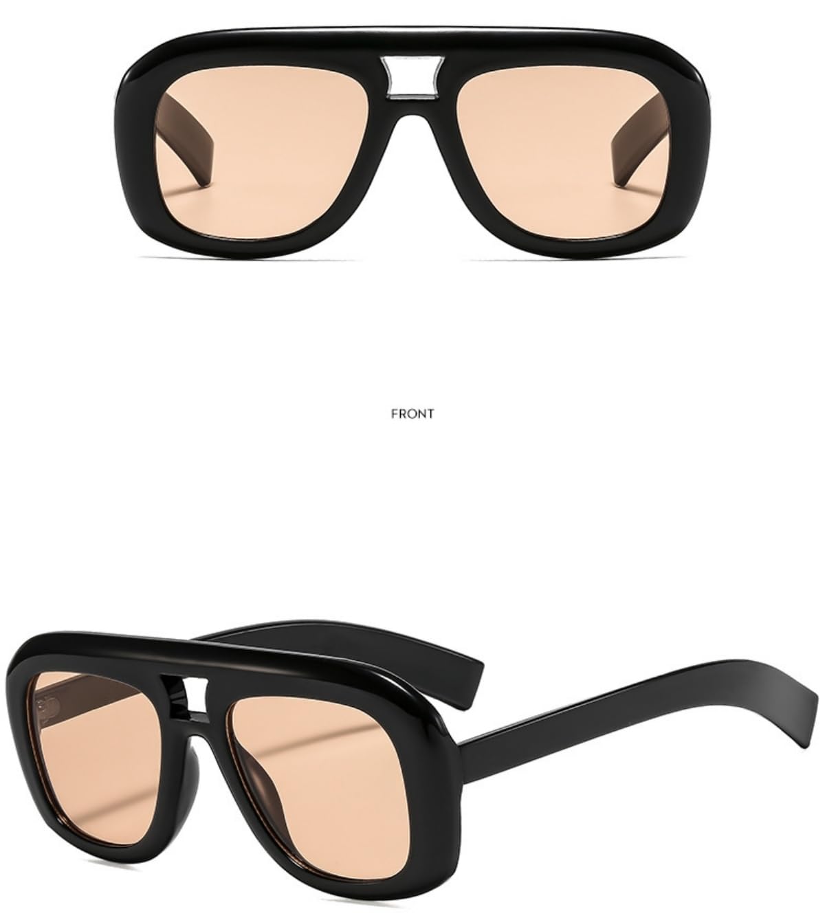 ISIUINN Gafas de sol de aviador cuadradas de moda para hombre y mujer, montura plana, estilo años 70, gafas de sol cuadradas extragrandes, tonos vintage (marrón claro).