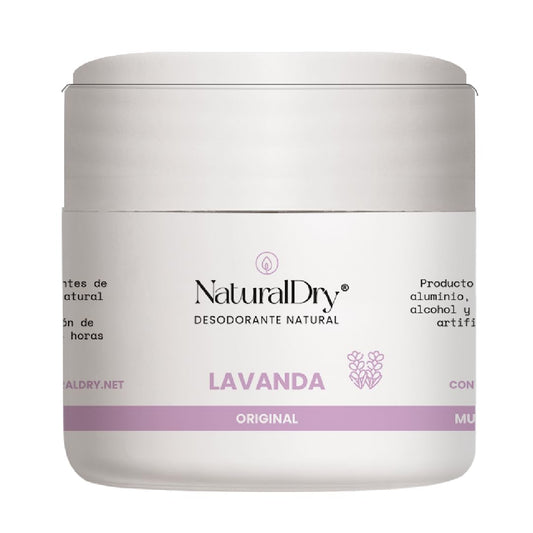 NaturalDry - Desodorante Mujer sin aluminio - Sin Parabenos - No obstruye los poros - Hidrata tu piel - Elimina el mal olor -permite la transpiración - Olor agradable a Lavanda - En tarro (1 unidad)