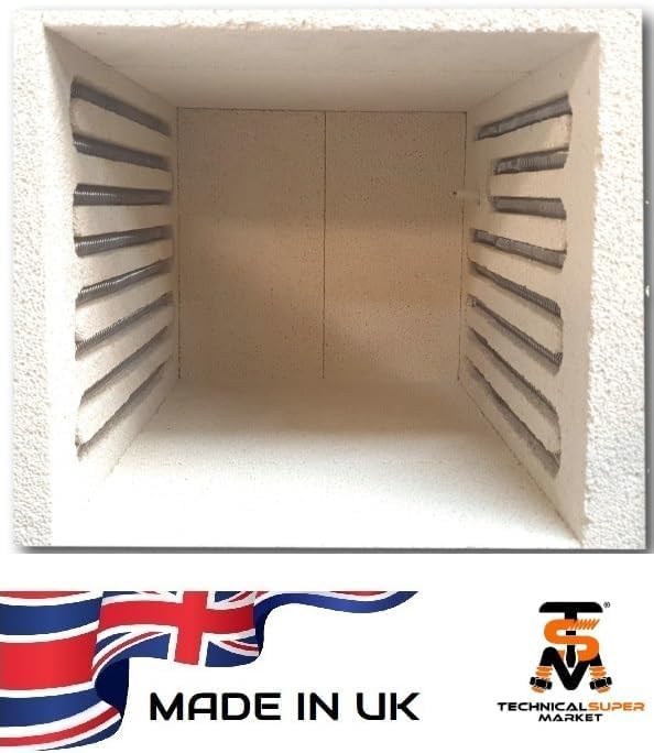 Horno de mufla eléctrico de 1100°C con cámara de 11,5 litros cúbicos y controlador de temperatura/tiempo fácil de usar