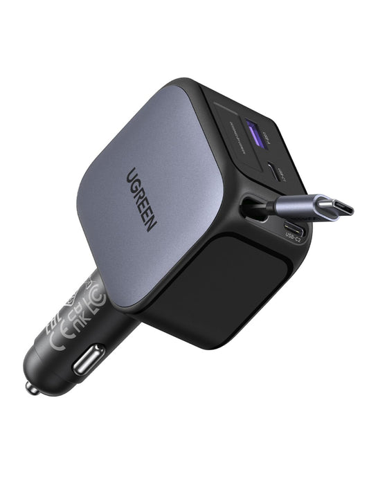 Cargador para Auto UGREEN Negro 145W 4 en 1 con Cable Retráctil USB C