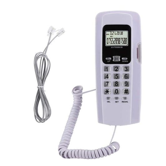 Ymiko T555 Mini teléfono montado en la Pared Identificador de Llamadas Teléfono con Pantalla LCD Luz de Fondo para la Oficina del Hotel(Blanco)