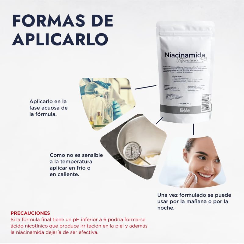 Hebbe - Niacinamida Pura para Rejuvenecimiento y Cuidado de la Piel, 250 g