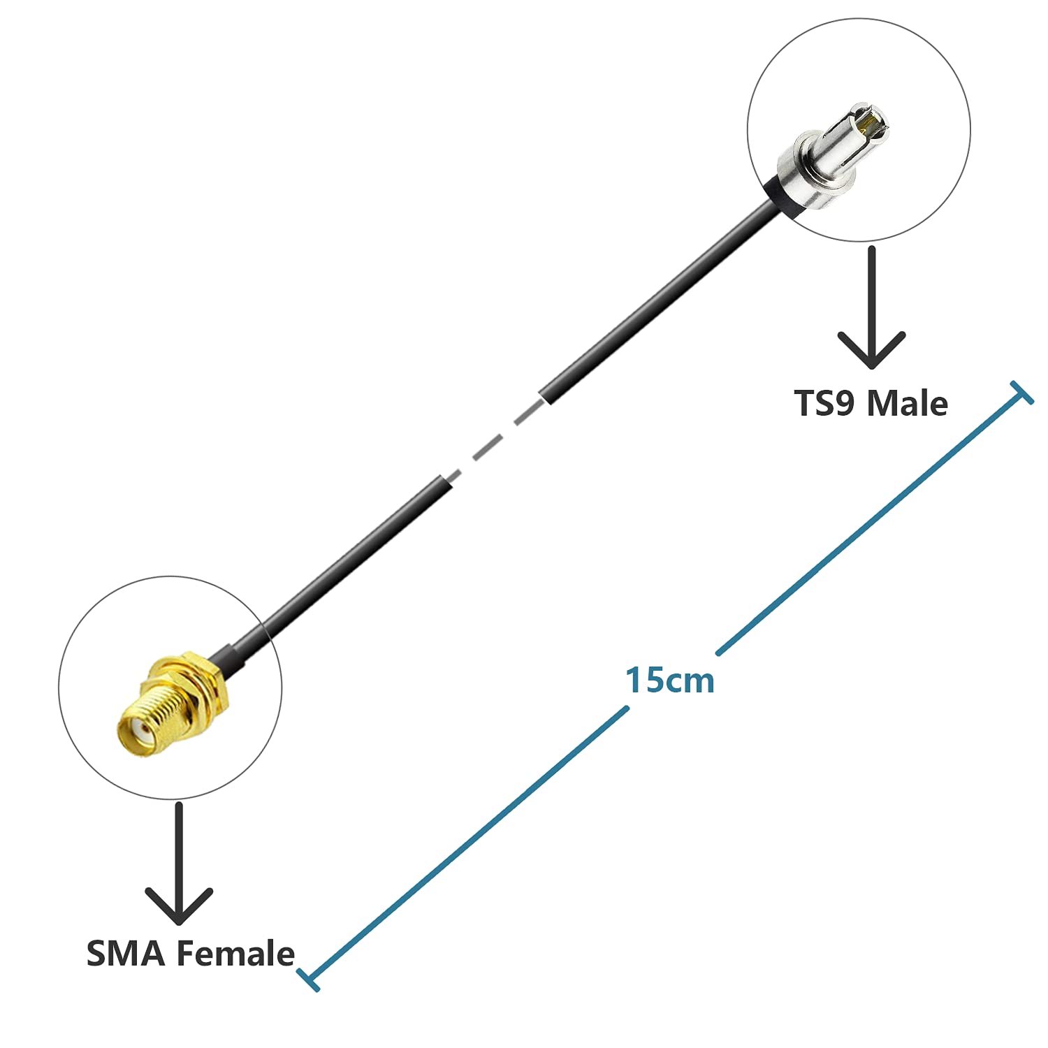 POBADY Cable SMA a TS9 Adaptador de Antena 4G Adaptador de Cable SMA Hembra a TS9 Macho RG174 15cm 6 Inch 2pcs para Netgear Hsdpa Antena Huawei 2G 3G 4G LTE UMTS Tarjeta de Red 4G