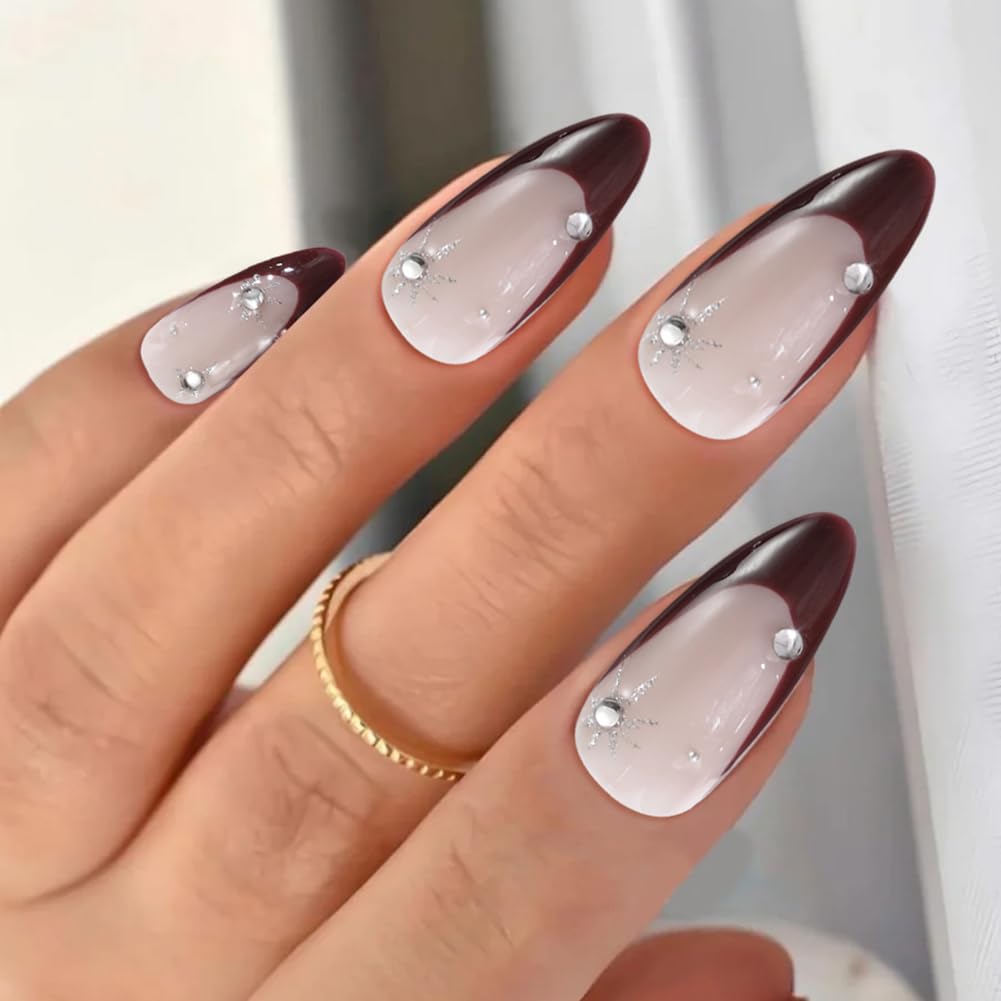 ADAIER Uñas francesas hechas a mano, para bodas y fiestas. Juego de 10 uñas opacas reutilizables para mujer (Z-02) (Z13, M)