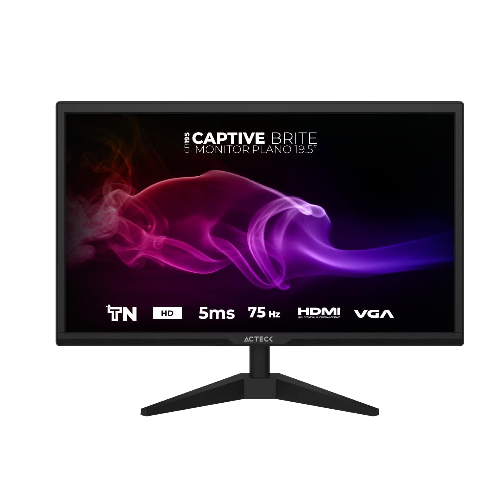 Monitor Plano 19.5" TN/Captive Brite CB195 / HD / 75Hz-60Hz / 5ms / 1xVGA / 1xHDMI / Vesa 75 x 75 mm/Negro