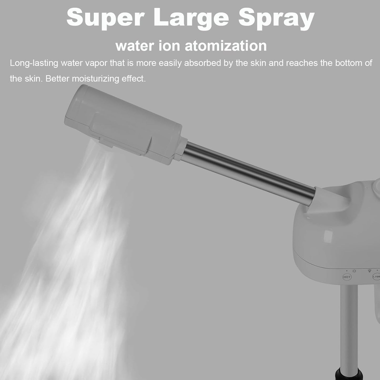 Vaporizador facial profesional de ozono con función de niebla caliente, vapor facial de pie sobre ruedas, altura ajustable y boquilla giratoria de 360°, uso en casa y salón SPA