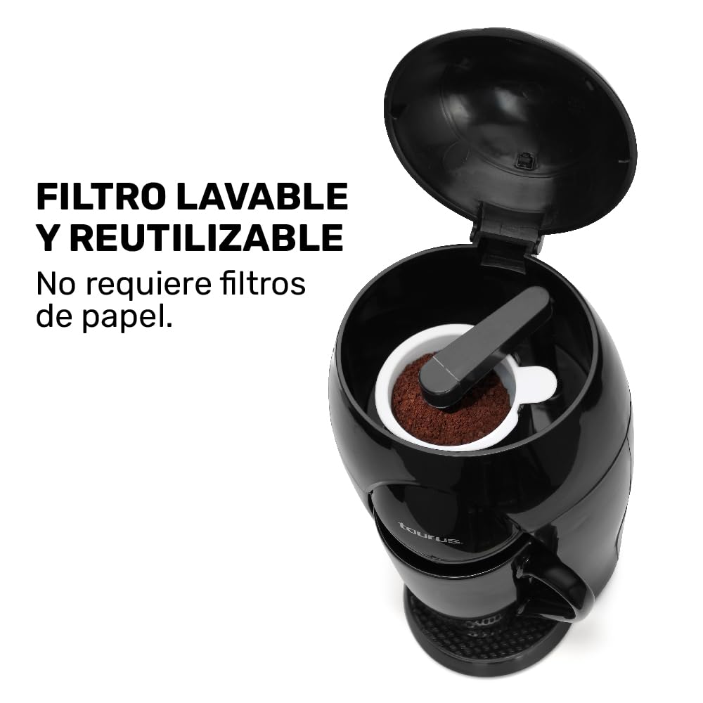 Cafetera Taurus Medea 2000 Negra con Taza de Cerámica y Filtro Lavable Reutilizable