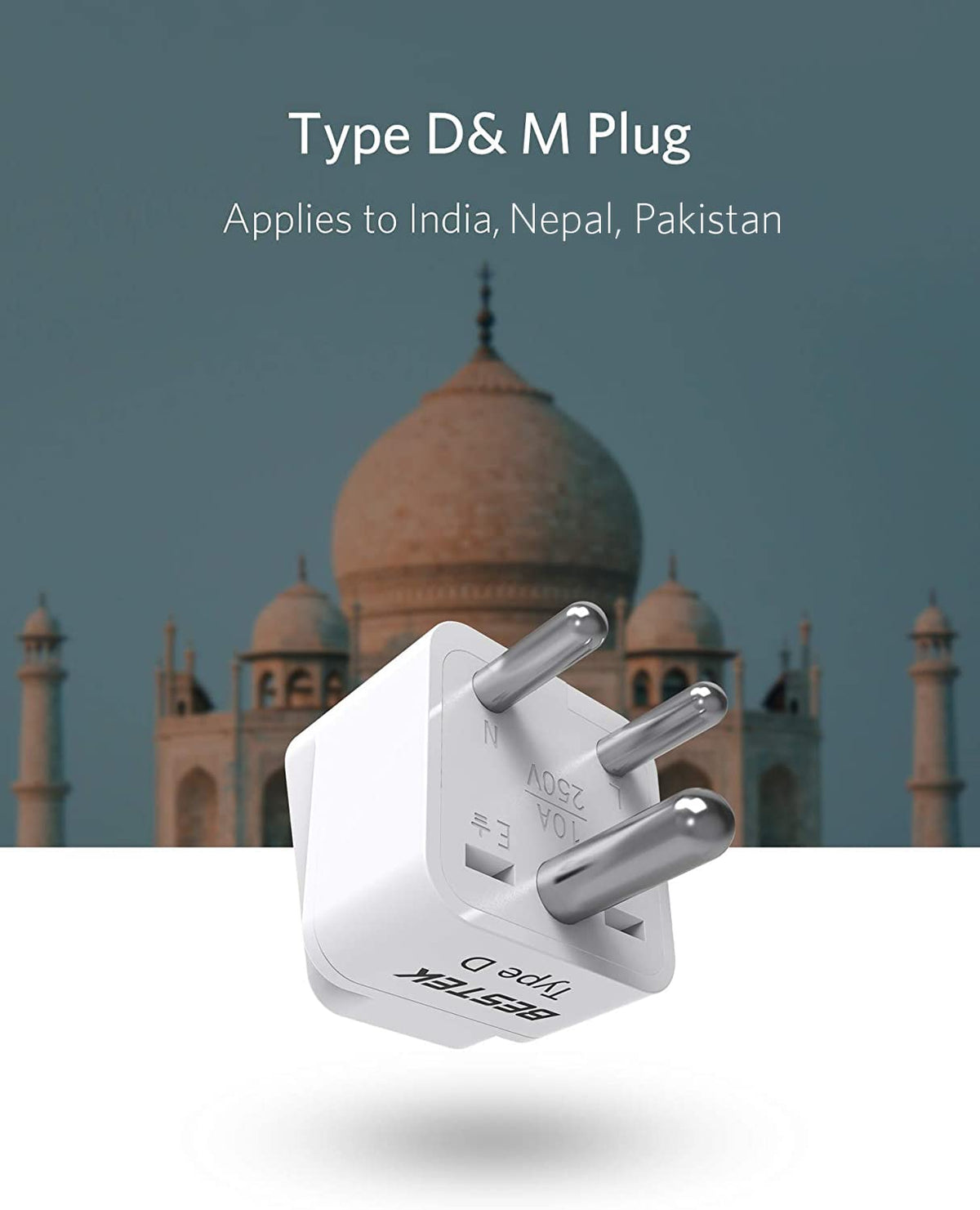 Adaptador Universal de Enchufe de Viaje BESTEK India Paquete de 3