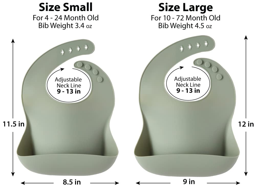 YMCF Products Paquete de 2 baberos de silicona impermeables para bebé, ligeros, cómodos y fáciles de limpiar (concha de mar/verde espuma de mar, grande)