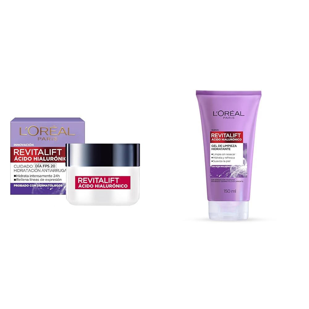 L'Oréal Paris. Crema de Día Revitalift Ácido Hialurónico 50 ml + Gel Limpiador Facial Revitalift Ácido Hialurónico 150 ml