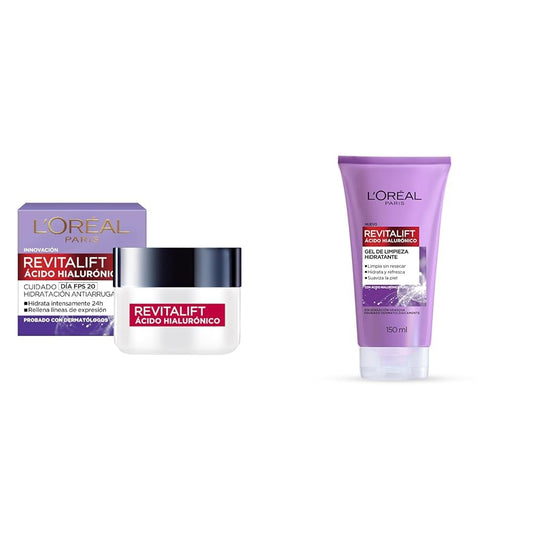 L'Oréal Paris. Crema de Día Revitalift Ácido Hialurónico 50 ml + Gel Limpiador Facial Revitalift Ácido Hialurónico 150 ml