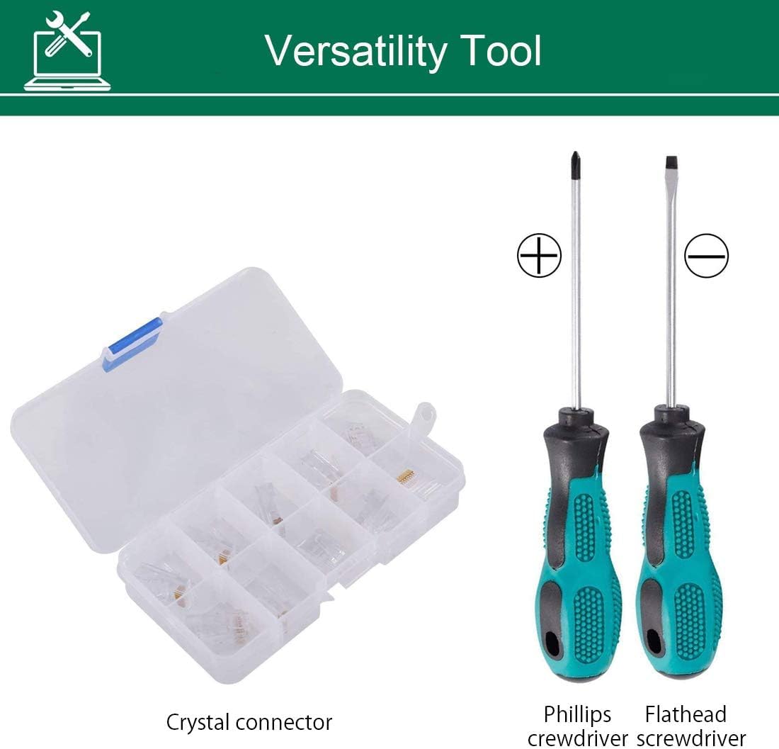 Kit de Herramientas para Reparación de Red | 12 Piezas Mantenimiento de Red Cable Tester con Pelacables | RJ11/12/45 Crimpadora Conector de Red para Herramienta | Probador de Cables Kit de Reparación