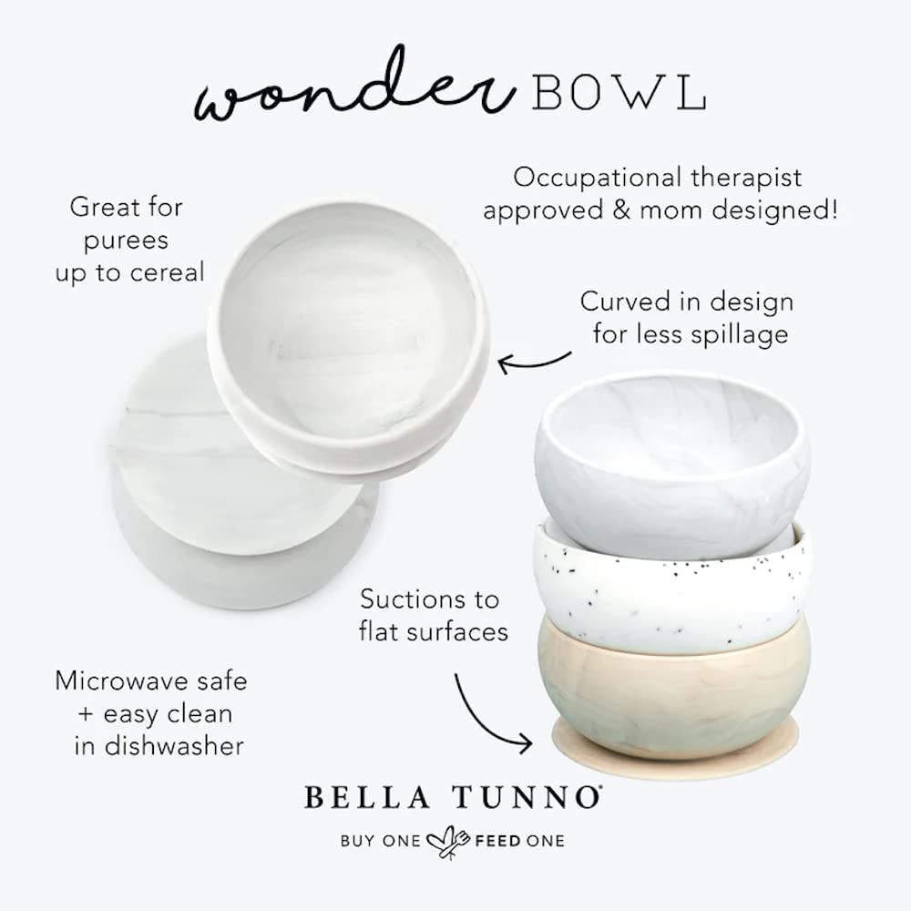 Bella Tunno Wonder Bowl - Cuenco de succión de silicona para niños pequeños y bebés, apto para microondas y lavavajillas, silicona de grado alimenticio, sin BPA, mármol