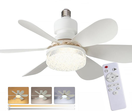 Haimo Ventilador de techo con luz y control remoto, luz tricolor ajustable 3000K-6500K Ventilador de techo de 3 velocidades y 40w con, 20.5LED Velocidad del viento silenciosa (blanco)
